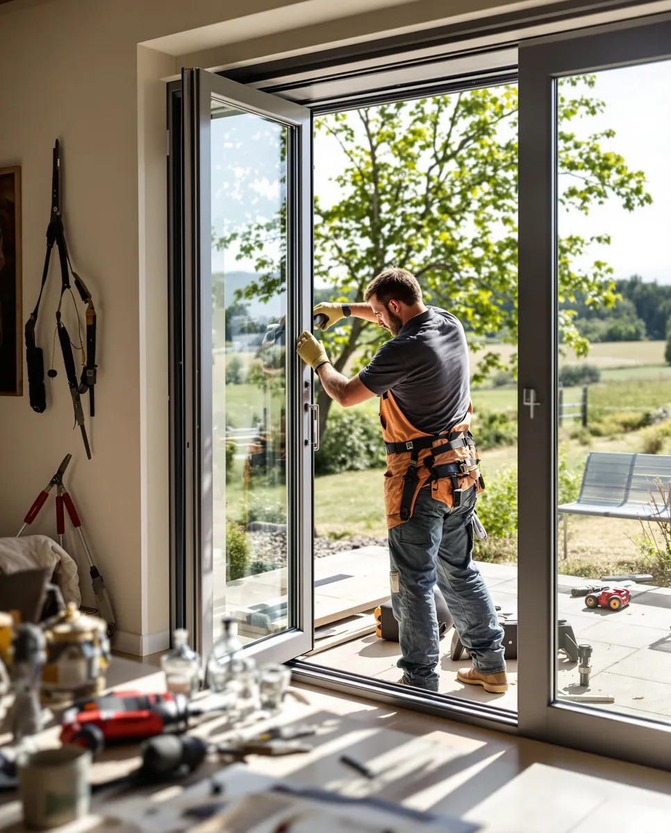 Technicien réparant une baie coulissante à Avignon